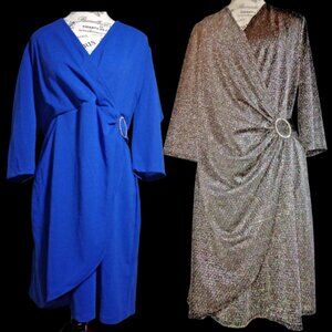 2 Item Bundle NWT Luxology Women’s Faux Wrap Dresses XL Blue/Sparkle Black
